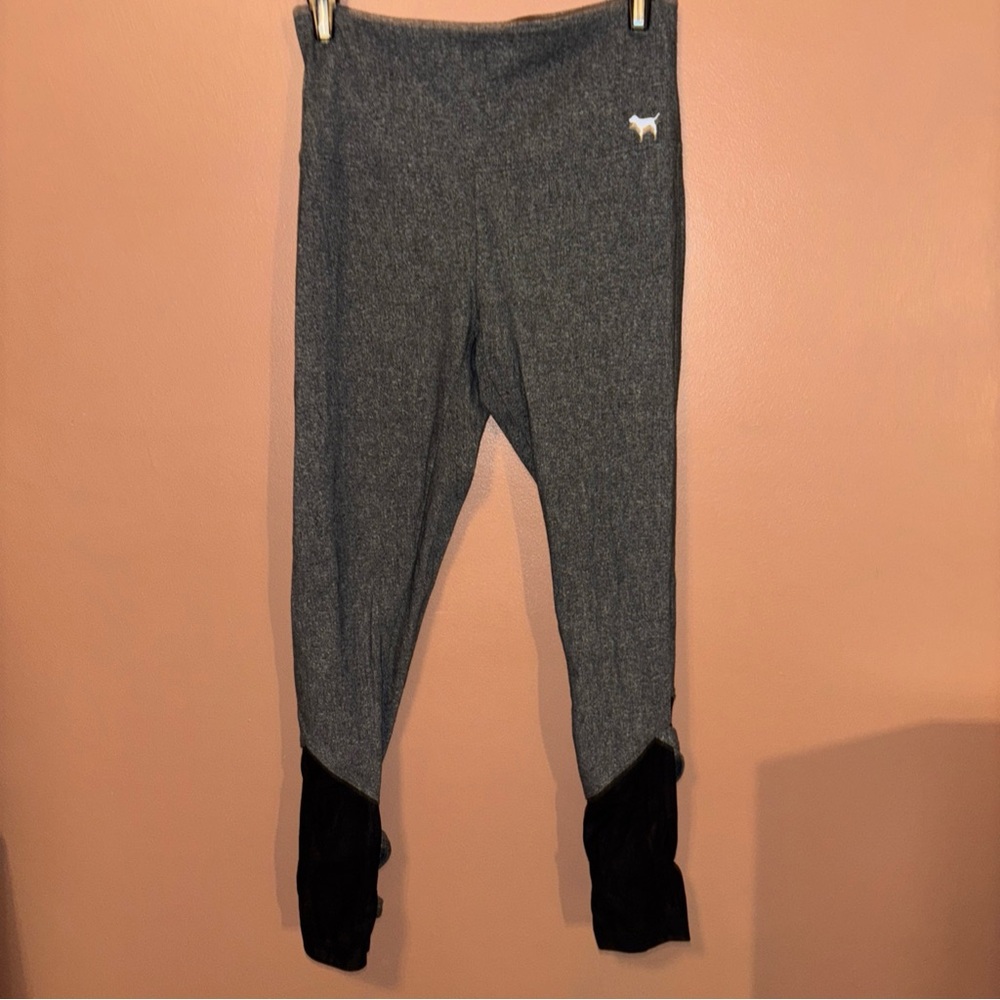 VS PINK YOGA LEGGINGS MARL GRAY MESH LACE CRISS CROSS STRAPS PUP DOG LOGO SM